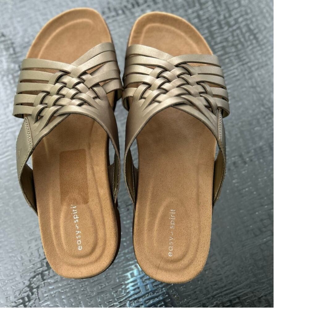 Easy Spirit Meadow Woven Slip On Slide Sandals Bronze metallic Leather 8 1/2 W
